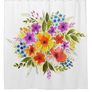 Hand-painted flowers, bright watercolor bouquet. shower curtain