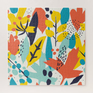Hand-painted flowers, leaves seamless pattern. jigsaw puzzle