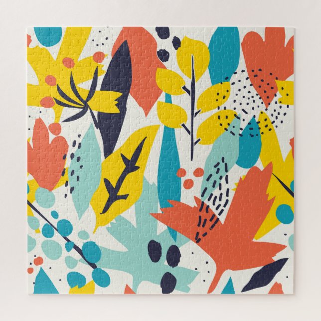 Hand-painted flowers, leaves seamless pattern. jigsaw puzzle (Vertical)