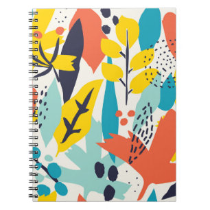 Hand-painted flowers, leaves seamless pattern. notebook