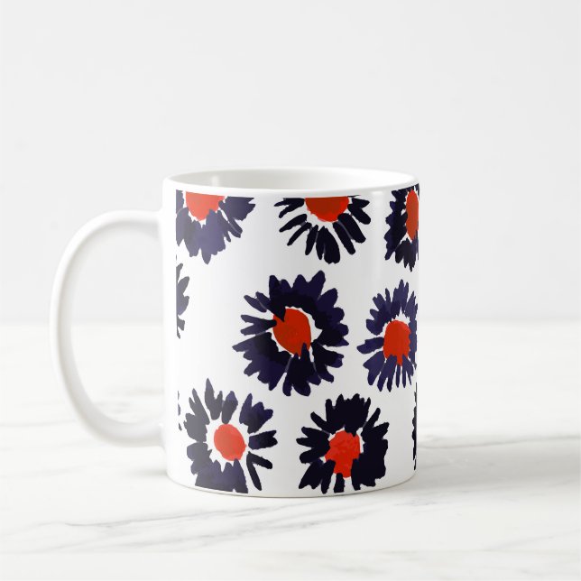 Hand-painted flowers, red and blue pattern. coffee mug (Left)