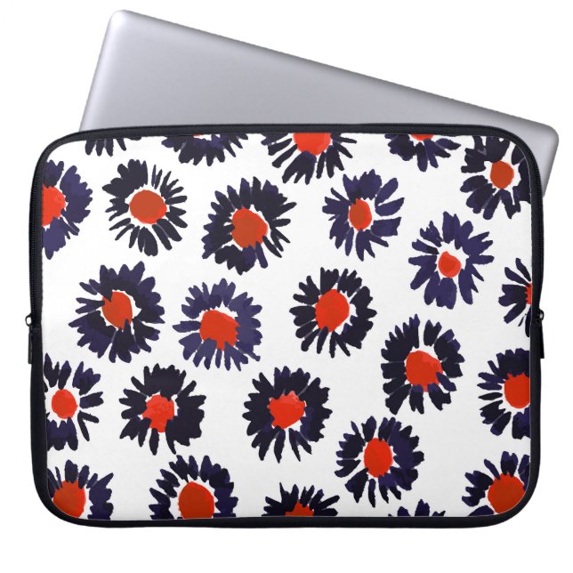 Hand-painted flowers, red and blue pattern. laptop sleeve (Front)