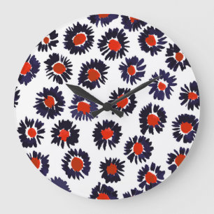 Hand-painted flowers, red and blue pattern. large clock