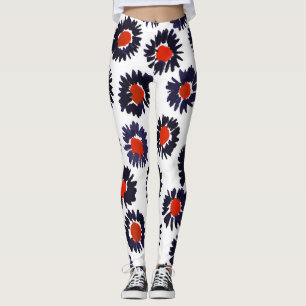 Hand-painted flowers, red and blue pattern. leggings