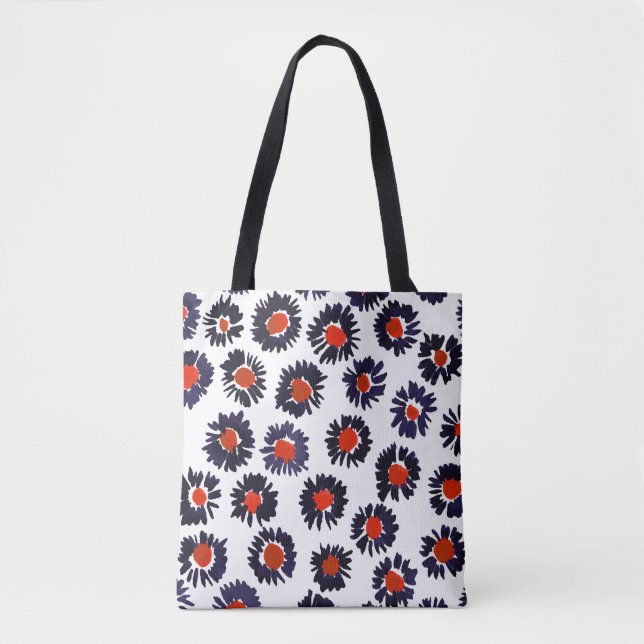 Hand-painted flowers, red and blue pattern. tote bag (Front)