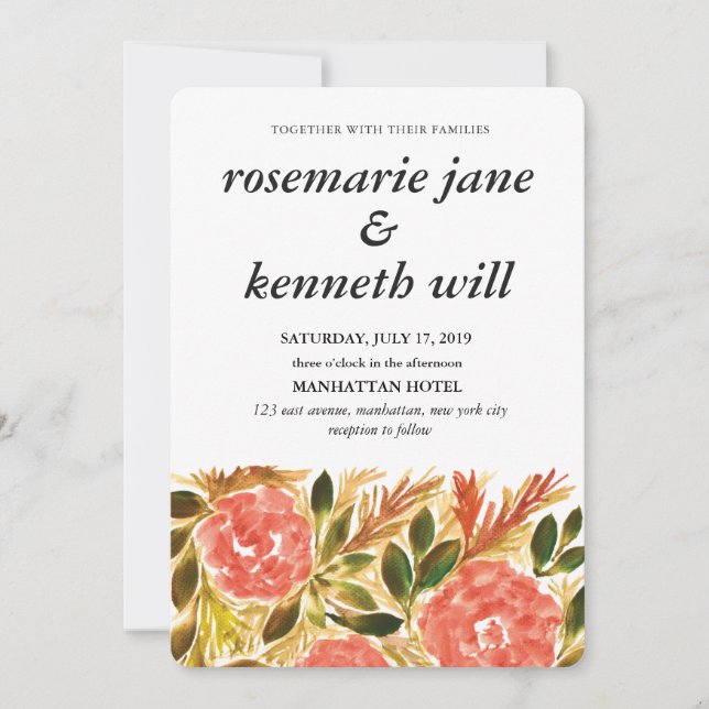 Hand painted flowers Wedding Invitation (Front)
