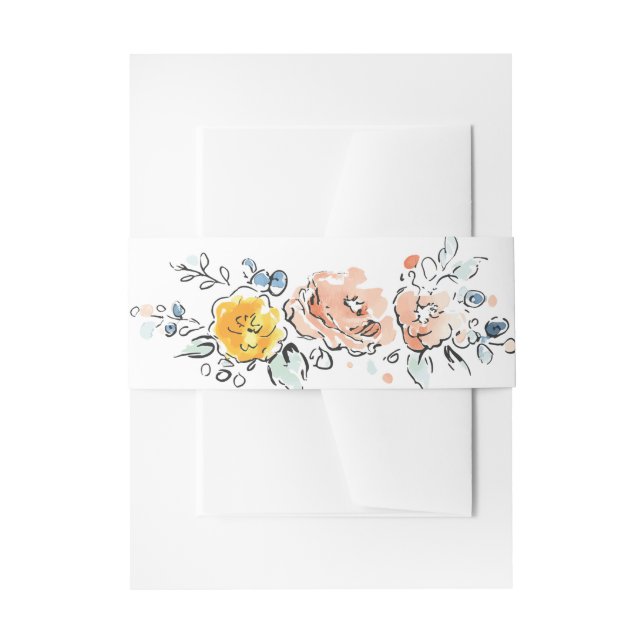 Hand Painted Garden Floral Wedding  Invitation Belly Band (Front Example)