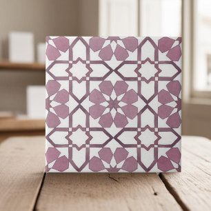 Hand painted geometric burgundy moroccan ethnic ceramic tile