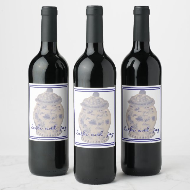 Hand Painted Ginger Jar Bottle  Wine Label (Bottles)