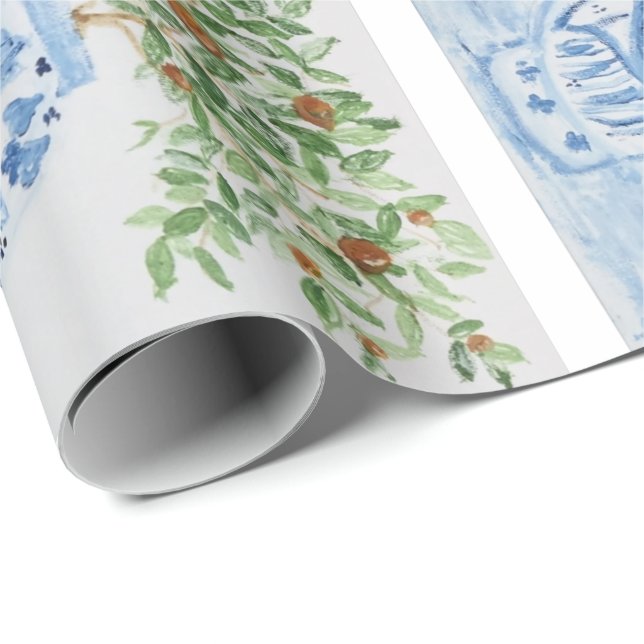 Hand Painted Ginger Jar Orange Tree Wrapping Paper (Roll Corner)
