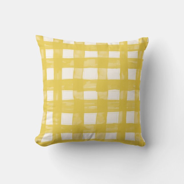 Hand-painted Gingham Throw Pillow (Front)