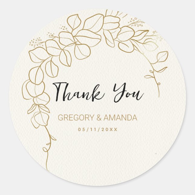 Hand Painted Gold Leaves Frame Classic Round Sticker (Front)