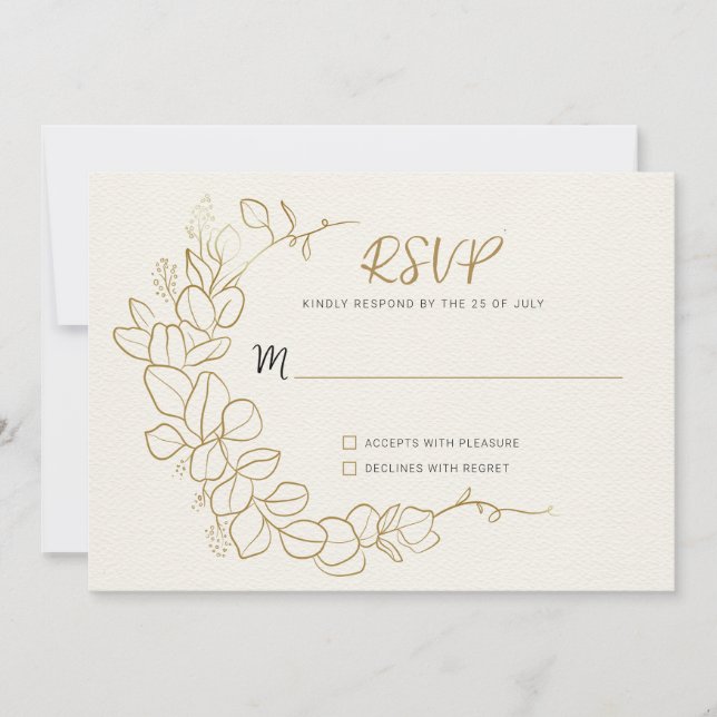 Hand Painted Gold Leaves Frame RSVP Invitation (Front)