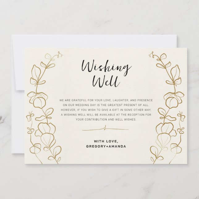 Hand Painted Gold Leaves Frame Wishing Well Invitation (Front)