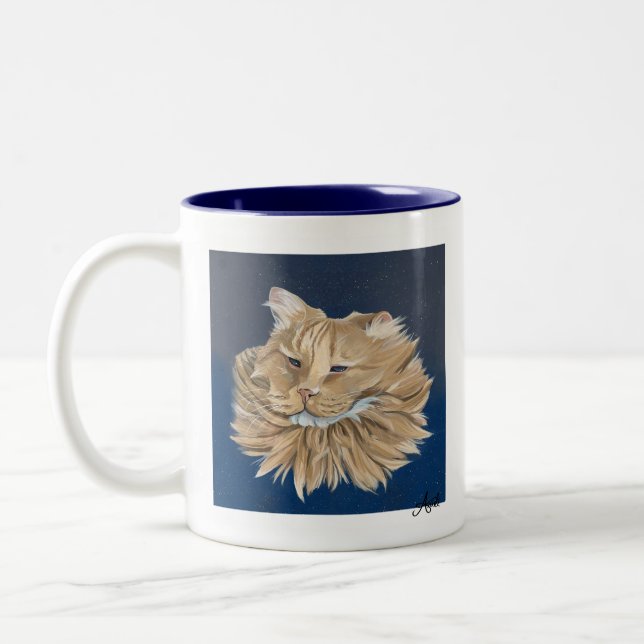 Hand-Painted Gold Tabby Cat Print on Basic Mug (Left)