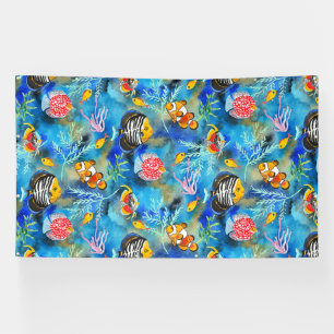 Hand painted gouache coral reef banner