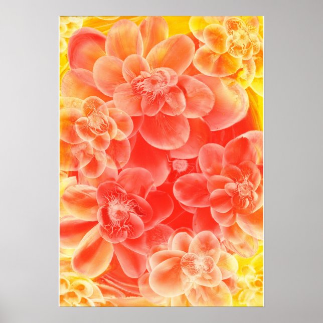 Hand Painted Gouache Flowers in Warm Sunset Colour Poster (Front)