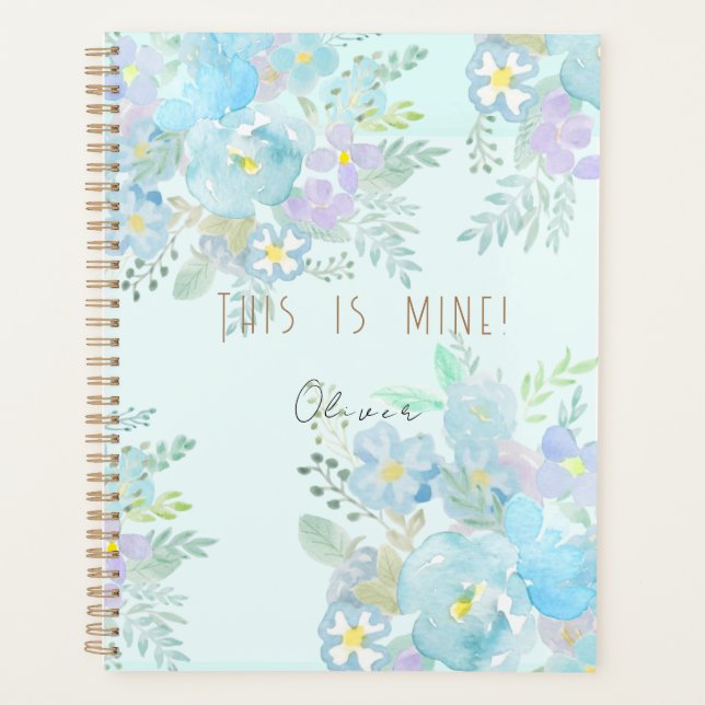 hand painted green blue abstract flowers pattern planner (Front)