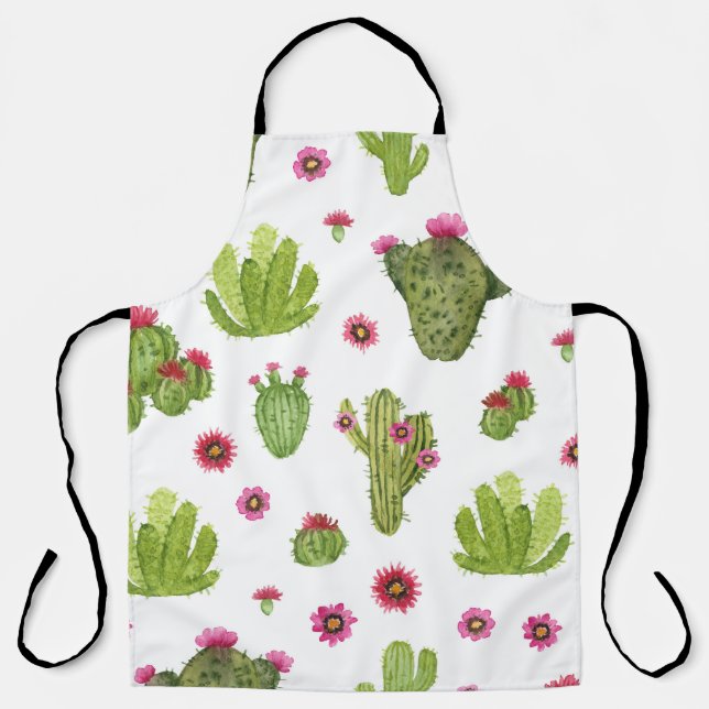 Hand Painted Green Cactus Pattern Apron (Front)