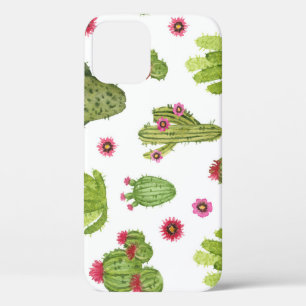 Hand Painted Green Cactus Pattern iPhone 12 Case