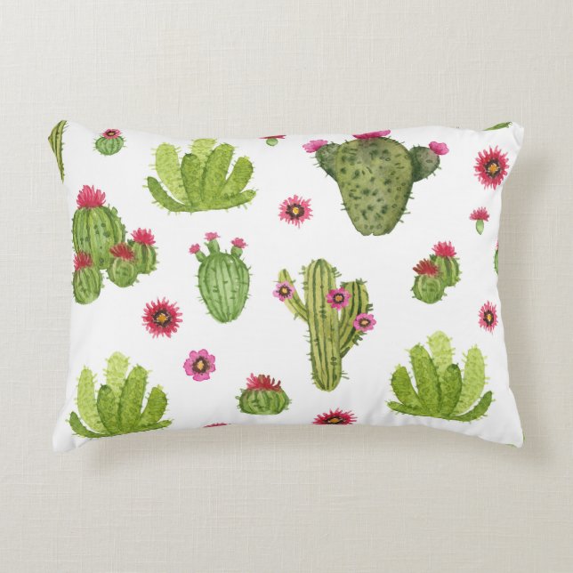 Hand Painted Green Cactus Pattern Decorative Cushion (Front)
