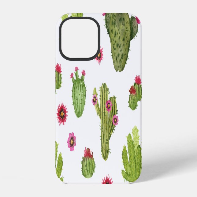 Hand Painted Green Cactus Pattern iPhone Case (Back)