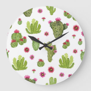 Hand Painted Green Cactus Pattern Large Clock
