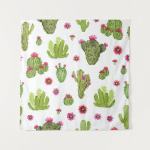 Hand Painted Green Cactus Pattern Tapestry