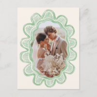 Hand-painted green scalloped oval photo frame 