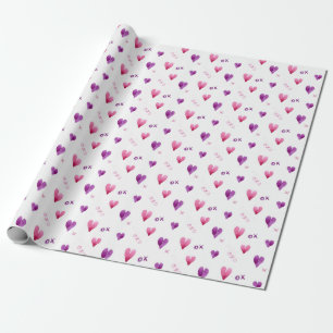 Hand painted heart x and o patterned wrapping paper