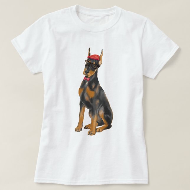 Hand-painted Hip Doberman Pinscher Dog T-Shirt (Design Front)