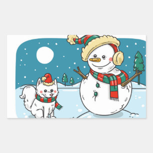 Hand Painted Holiday Snowman Rectangular Sticker