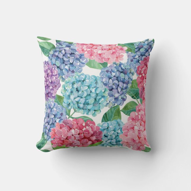 Hand painted Hydrangea Blooms floral Pillow (Front)