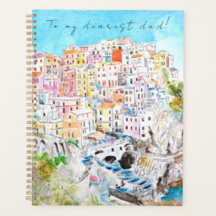 hand painted Italy Cinque Terre watercolor arts Planner