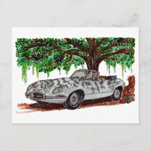 Hand Painted Jaguar E-Type Convertible Watercolor Postcard