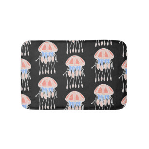 Hand-painted jellyfish, vibrant vintage pattern. bath mat