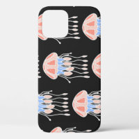 Hand-painted jellyfish, vibrant vintage pattern.
