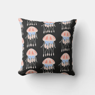 Hand-painted jellyfish, vibrant vintage pattern. cushion