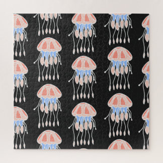 Hand-painted jellyfish, vibrant vintage pattern. jigsaw puzzle