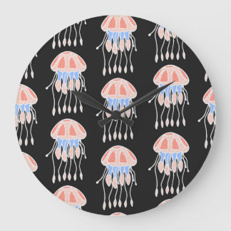 Hand-painted jellyfish, vibrant vintage pattern. large clock