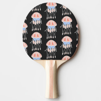 Hand-painted jellyfish, vibrant vintage pattern. ping pong paddle