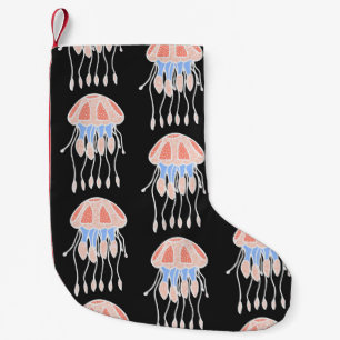 Hand-painted jellyfish, vibrant vintage pattern. small christmas stocking