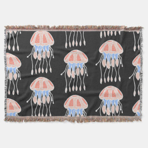 Hand-painted jellyfish, vibrant vintage pattern. throw blanket