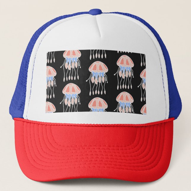 Hand-painted jellyfish, vibrant vintage pattern. trucker hat (Front)