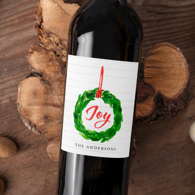 Hand-Painted Joyful Holiday Wreath Wine Label (Creator Uploaded)