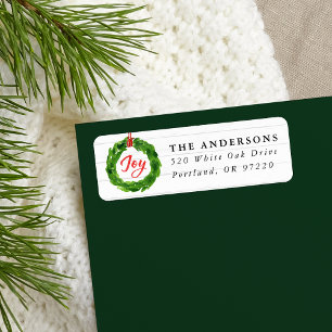 Hand-Painted Joyful Wreath Holiday Return Address Label