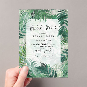 Hand Painted Leafy Fern Greenery Bridal Shower Acrylic Invitations