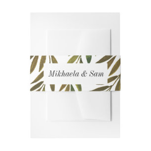 Hand painted leaves Wedding Invitation Belly Band