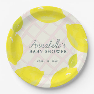 Hand-Painted Lemon Pink Baby Shower Paper Plate
