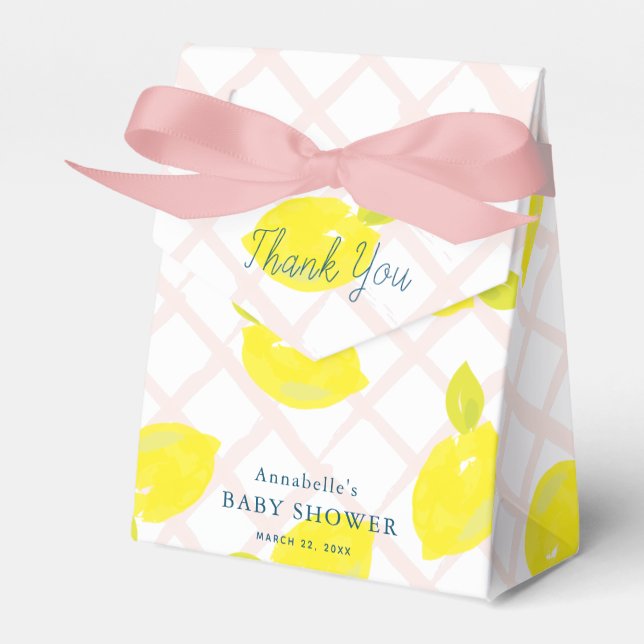 Hand Painted Lemon Pink Baby Shower Thank You Favour Box (Front Side)